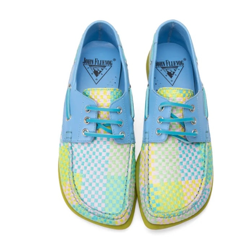 Fluevog LIKE NEW Peacemaker Sailor Swift multi-weave blue loafer boat shoe -9 - Picture 15 of 16